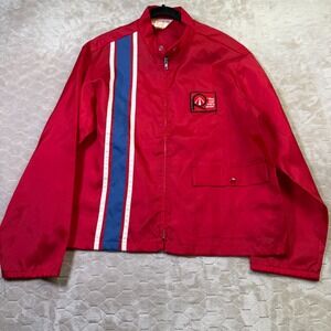 VTG Active Generation Dallas Satin Red Zip Up Jacket Sz Lg Car Care Man Patch